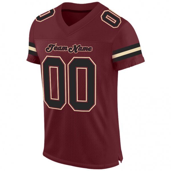 Custom Burgundy Black-Cream Mesh Authentic Football Jersey