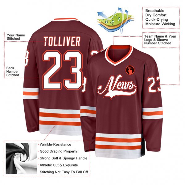 Custom Burgundy White-Orange Hockey Jersey