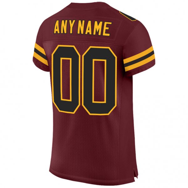 Custom Burgundy Black-Gold Mesh Authentic Football Jersey