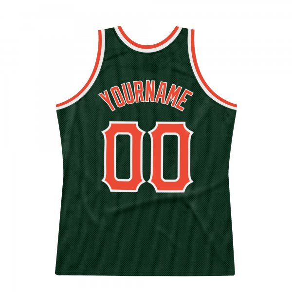 Custom Hunter Green Orange-White Authentic Throwback Basketball Jersey
