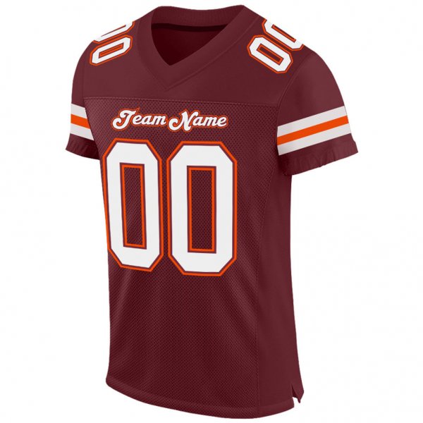 Custom Burgundy White-Orange Mesh Authentic Football Jersey