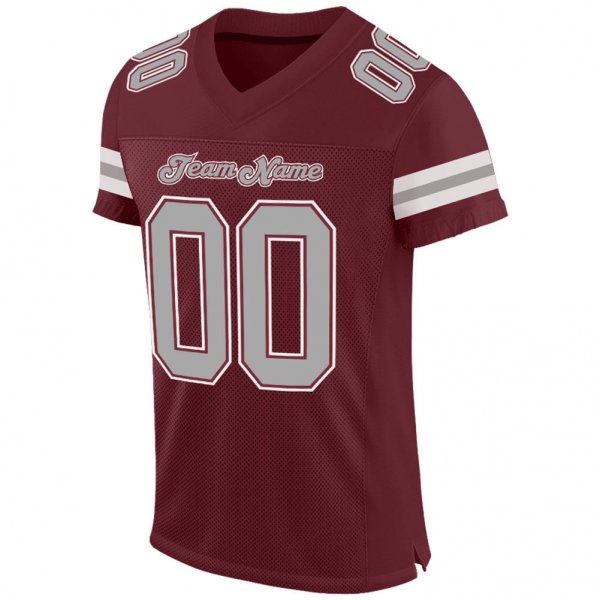 Custom Burgundy Gray-White Mesh Authentic Football Jersey