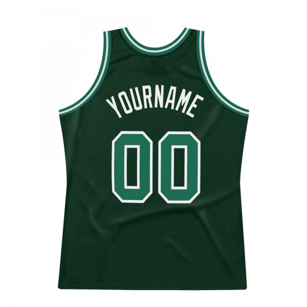Custom Hunter Green Kelly Green-White Authentic Throwback Basketball Jersey
