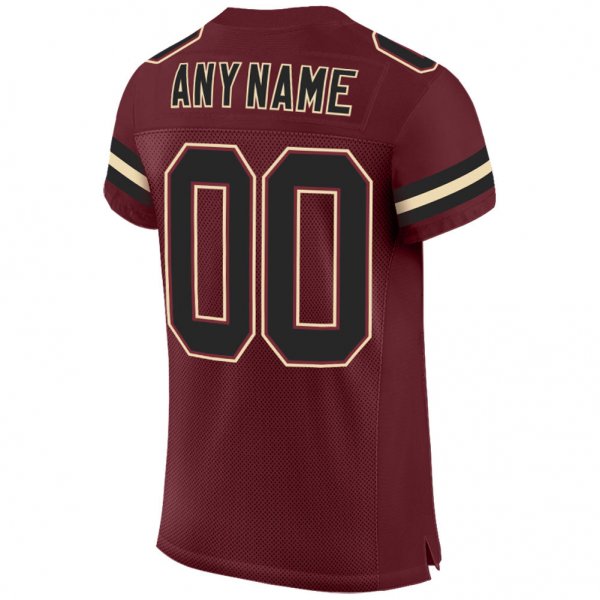 Custom Burgundy Black-Cream Mesh Authentic Football Jersey