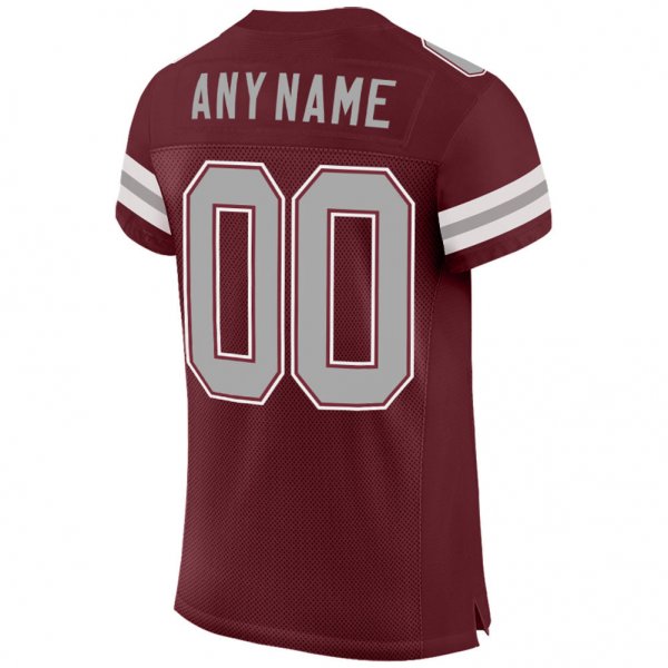 Custom Burgundy Gray-White Mesh Authentic Football Jersey